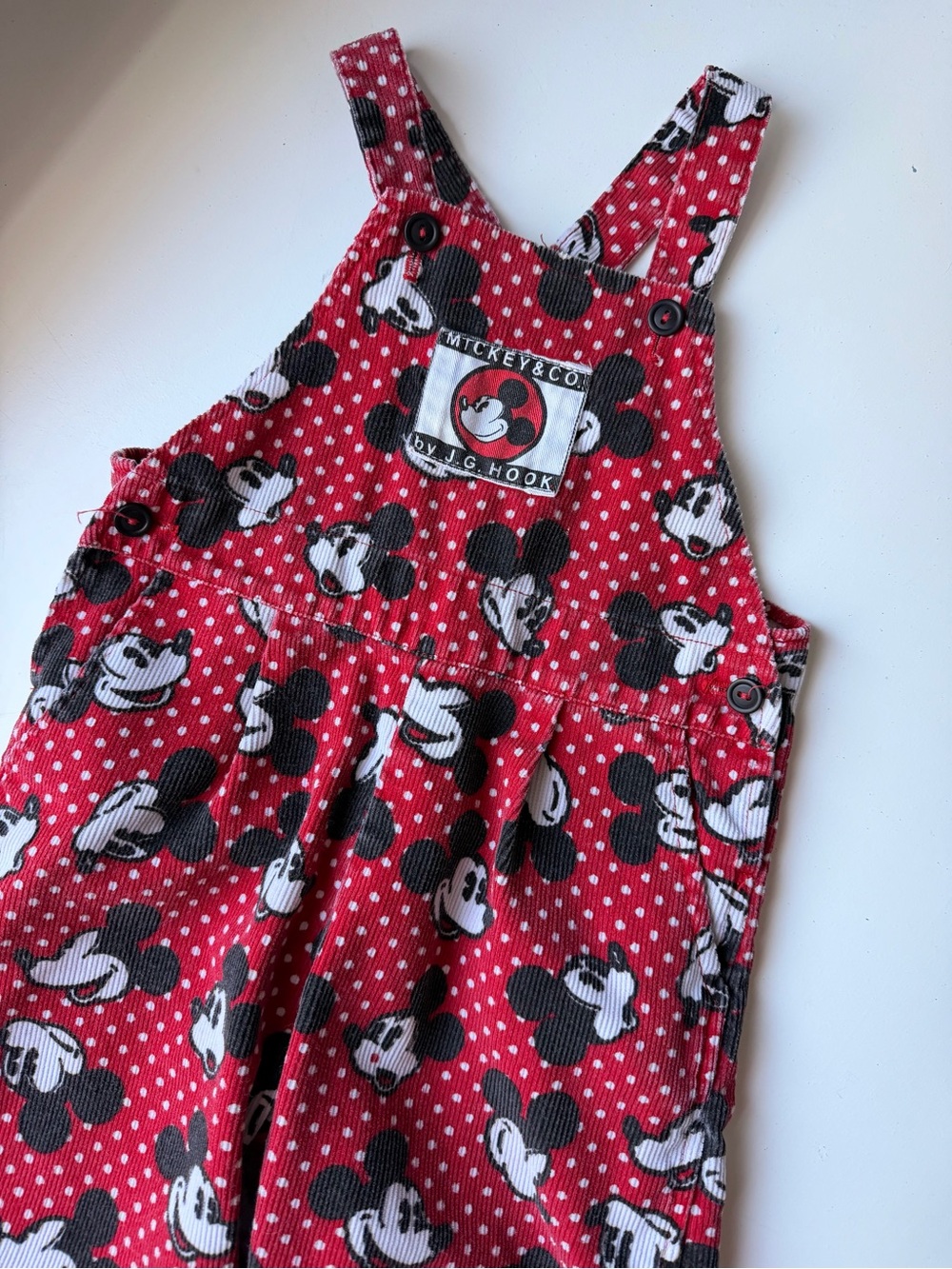 RARE VTG Red & White DISNEY JG Hook Mickey overalls 18 months corduroy